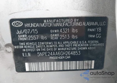 2016 Hyundai Sonata Eco из США, поврежденный, VIN 5NPE24AA6GH264853